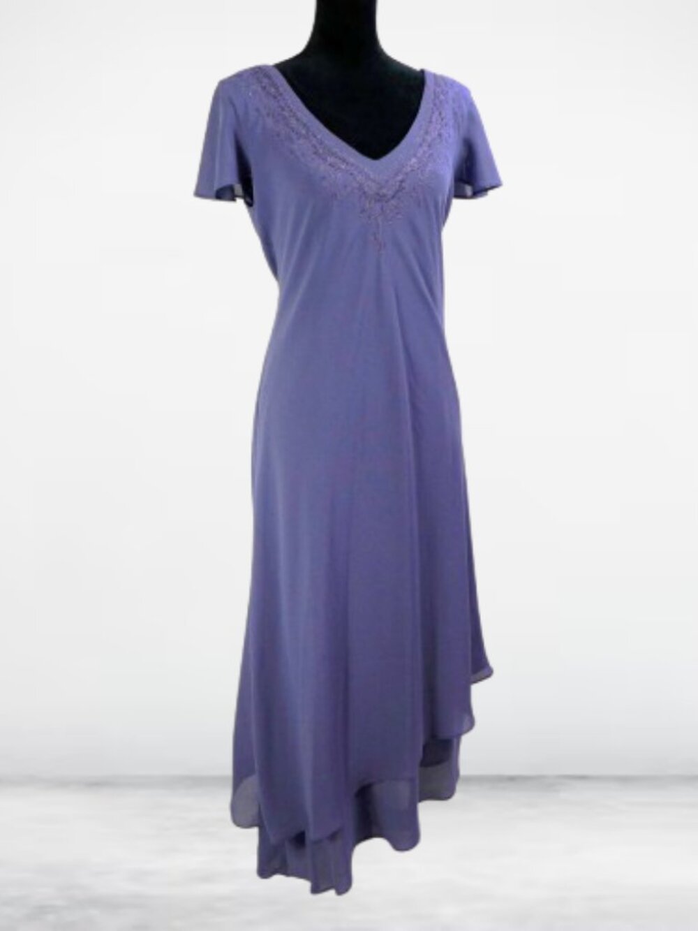 Periwinkle Formal dress Crepe Lilac Double V-neck Embroidered Asymmetrical